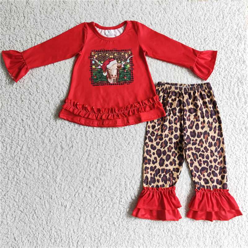 merry Christmas cow girls outfits shirt & pants fall winter sets