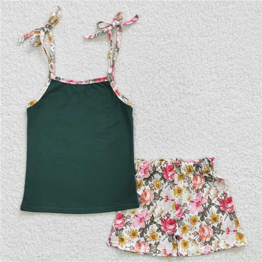 summer girls outfits vest tops & floral shorts kids clothes