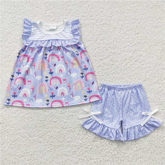 summer girls outfits rainbow tops & shorts kids clothes