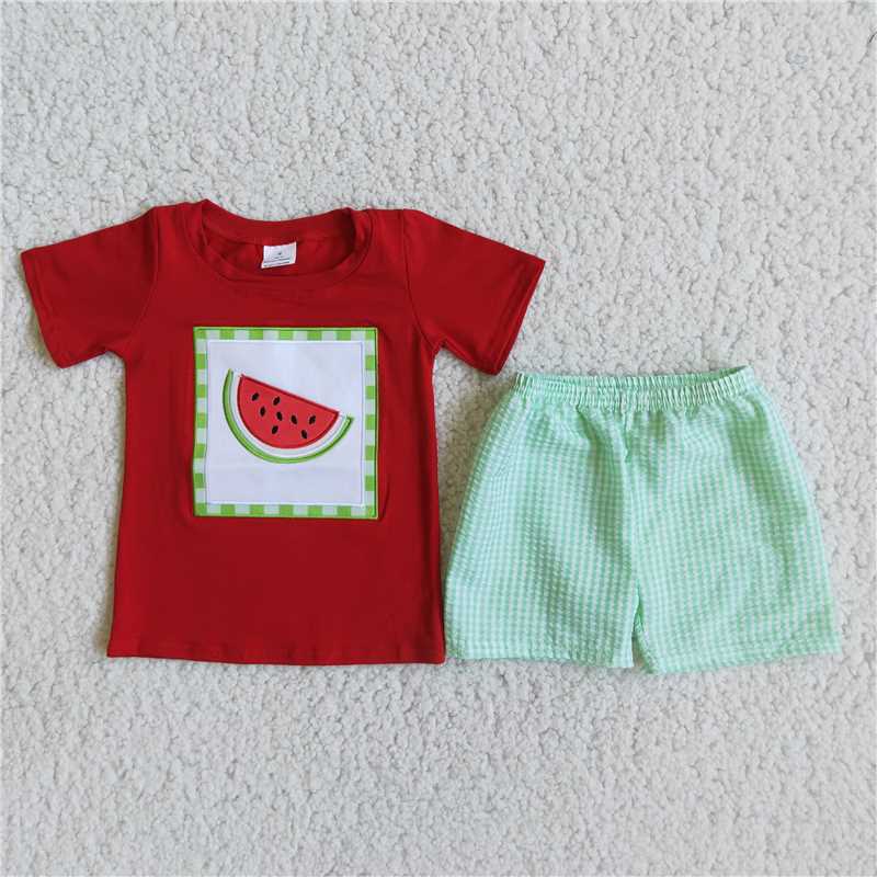 D5-11 Boys Watermelon Green Plaid Pants