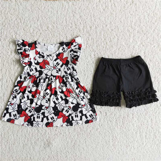 girls outfits cartoon mouse & black shorts sets summer kids clothes