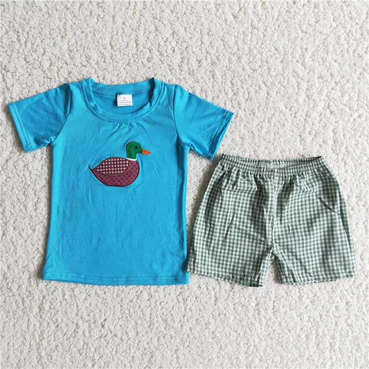 B11-1  Baby girls Blue duck lattice outfits
