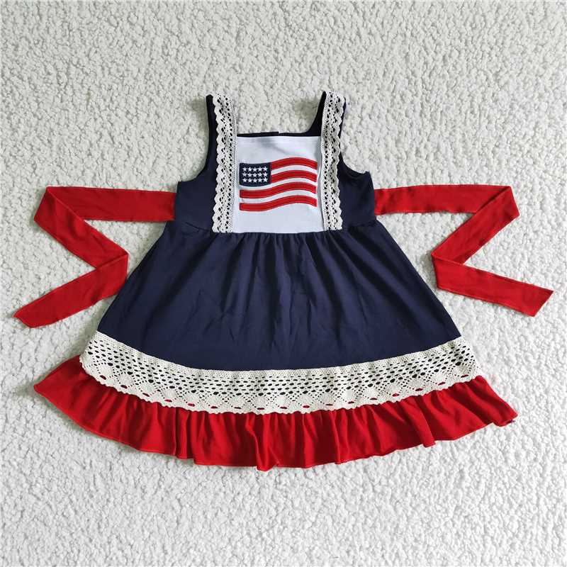 July 4th embroidered flag girls dress kids skirt children's clothes