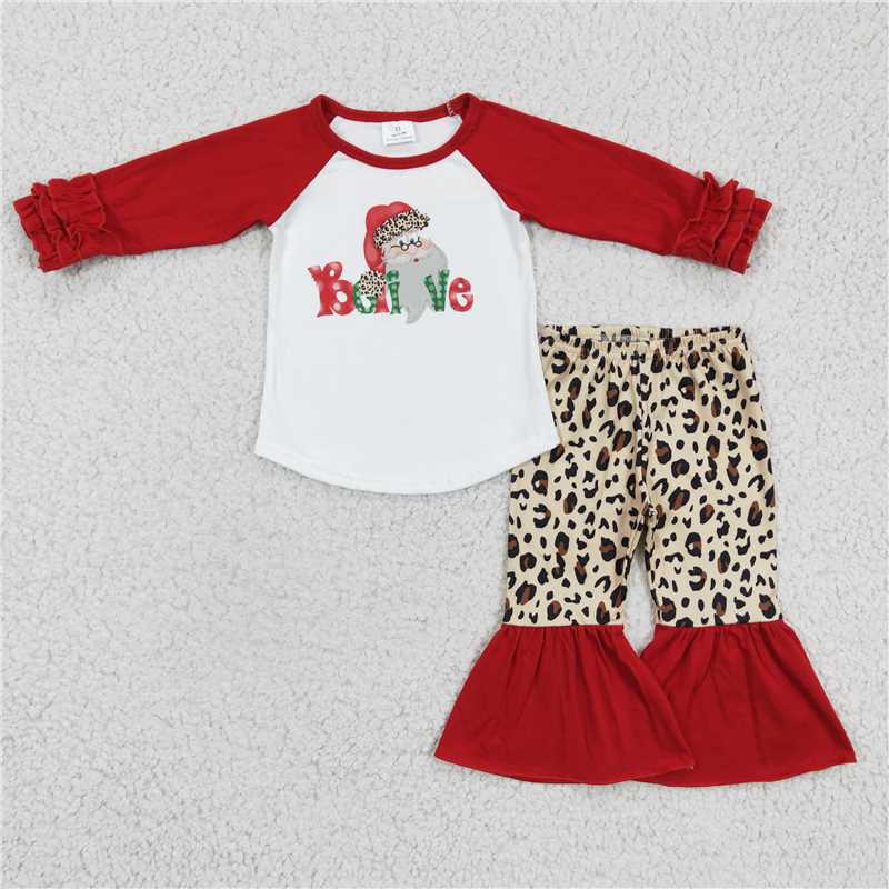 christmas santa sets t-shirt & bell kids clothing girls outfits