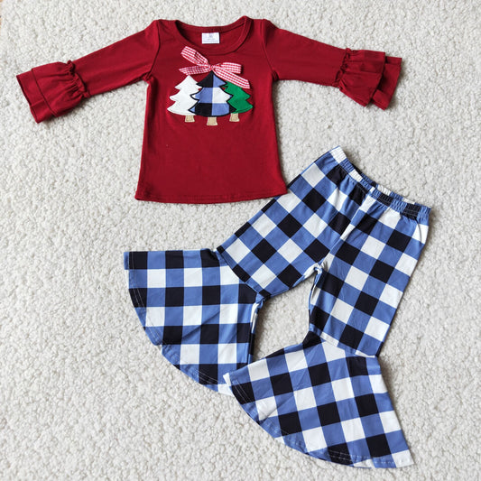 merry Christmas tree girls outfits fall winter sets kids clothes