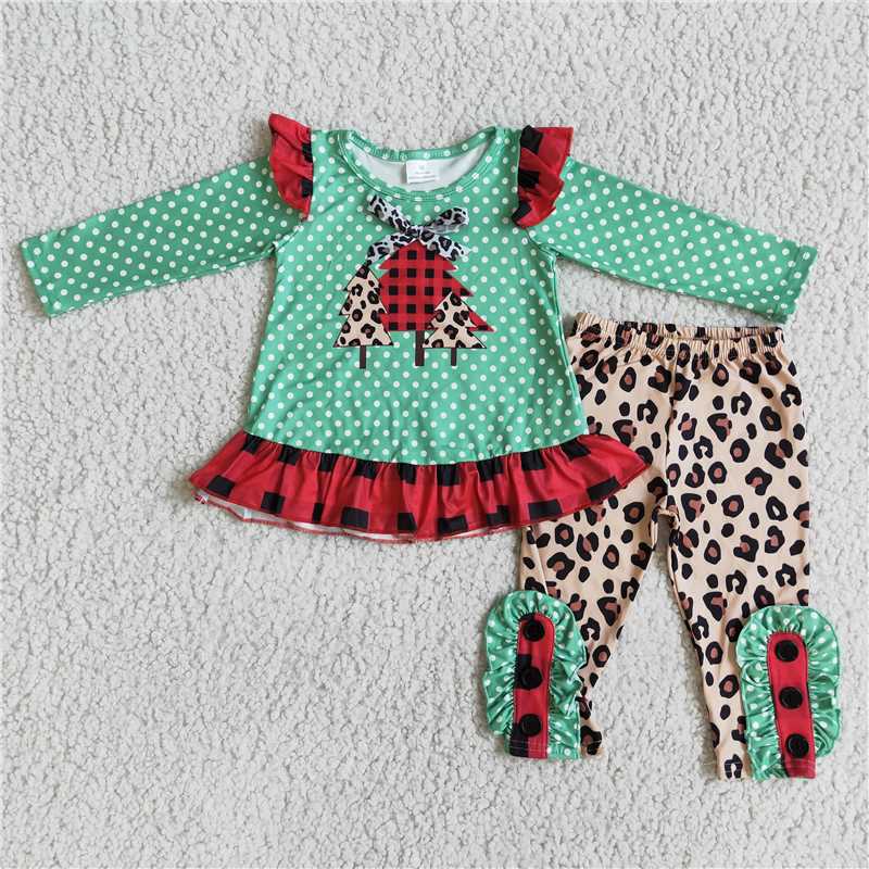 merry Christmas tree girls outfits shirt & pants fall winter sets