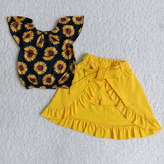 summer girls outfits sunflower tops dress shorts kids clothes