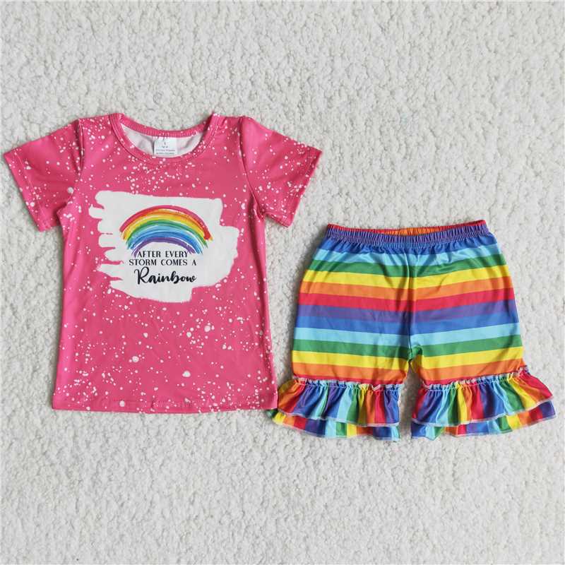 summer girls outfits rainbow tops & shorts kids clothes