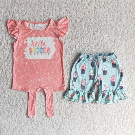 hello summer girls outfits Popsicle tops & shorts kids clothes