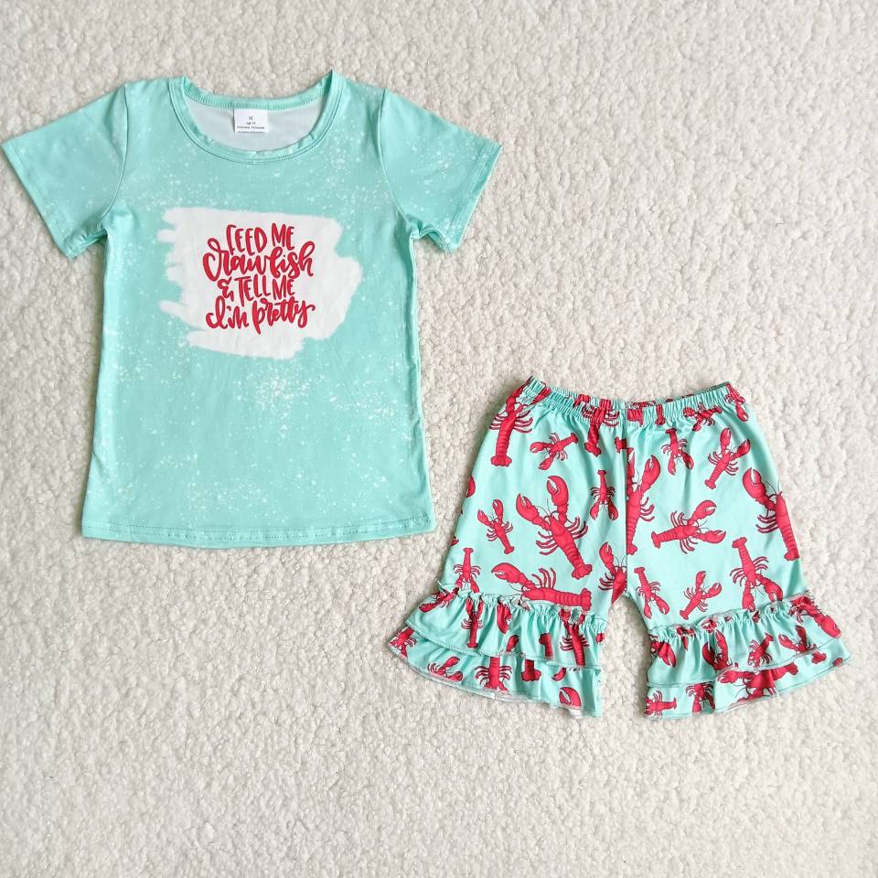 hello summer girls outfits lobster tops & shorts kids clothes