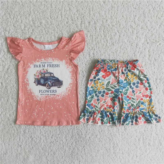 hello summer girls outfits farm fresh tops & flower shorts kids clothes