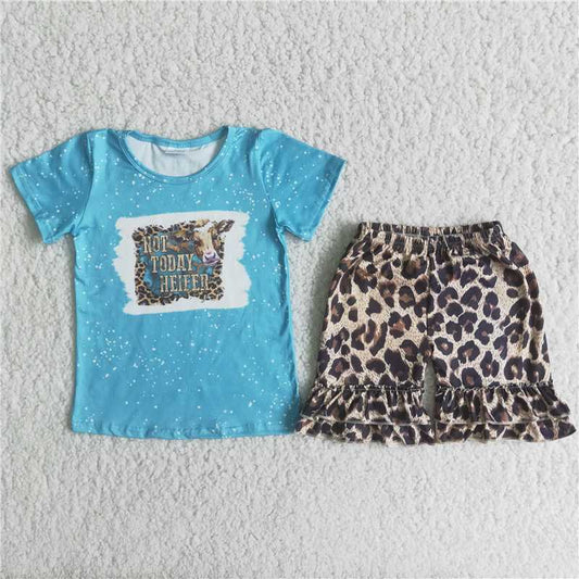 summer girls outfits not today heifer cow tops & leopard shorts kids clothes