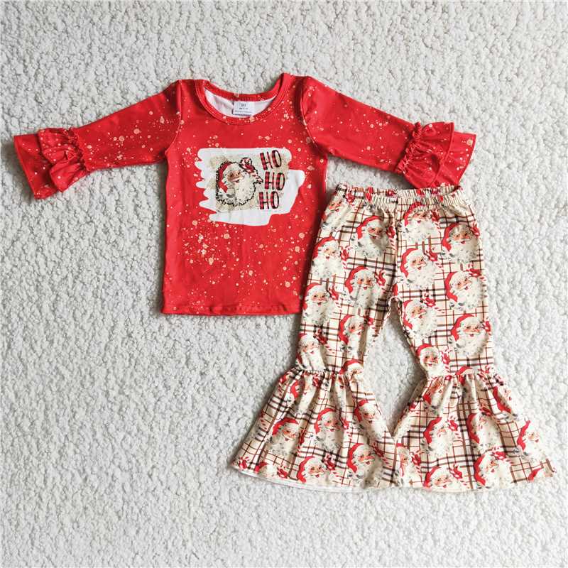 christmas santa hohoho sets t-shirt & bell kids clothing girls outfits