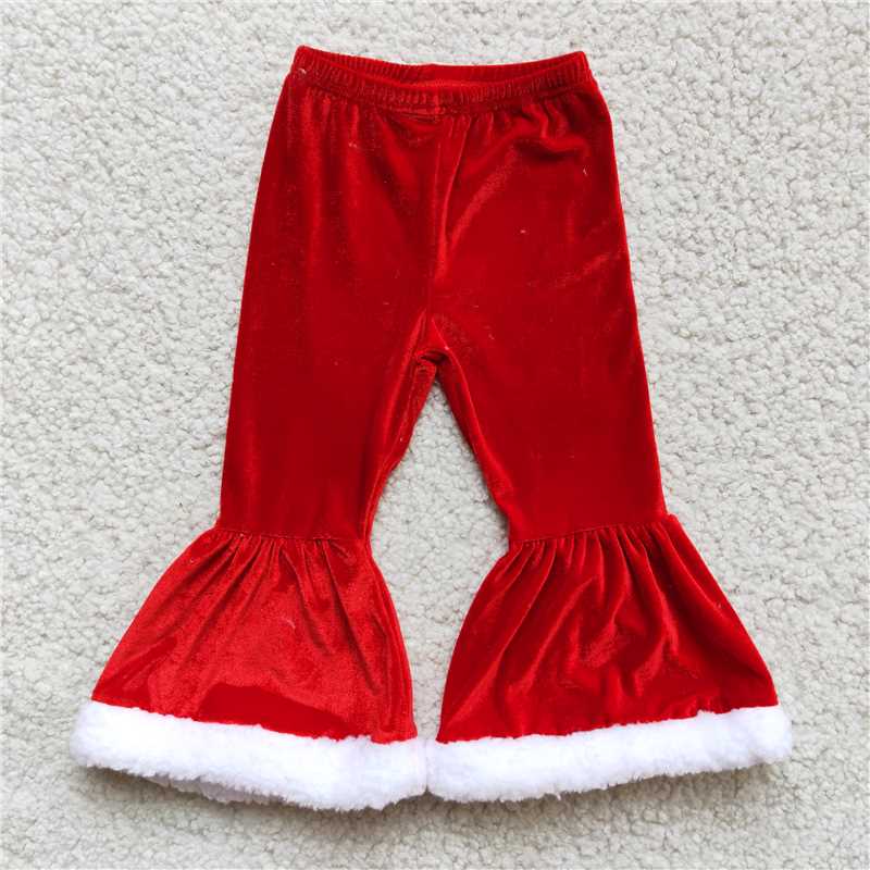 Christmas red velvet bells with fuzzy lace girls trousers