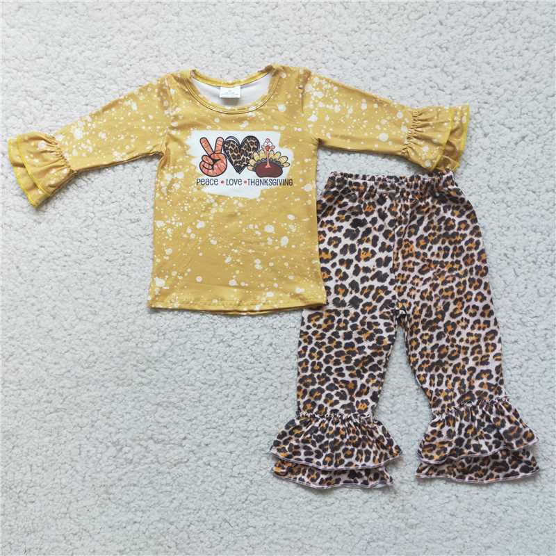 Thanksgiving turkey girls sets long sleeve top & pants 2 pieces outfits