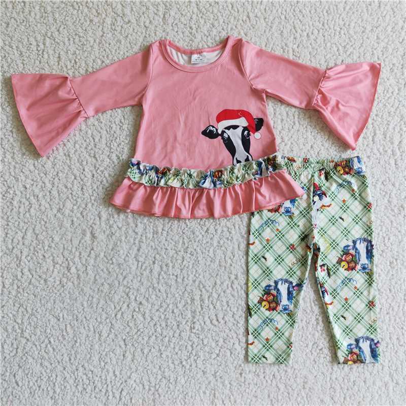 merry Christmas cow girls outfits shirt & pants fall winter sets