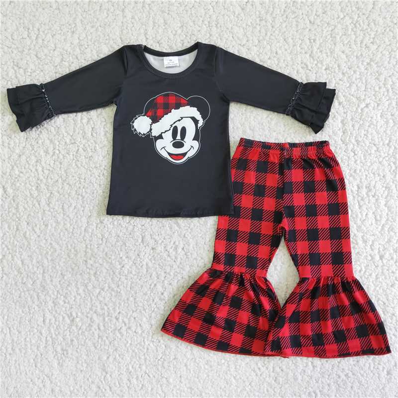 christmas cartoon mouse sets t-shirt & bell kids clothing girls outfits