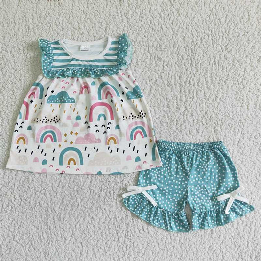 summer girls outfits rainbow tops & shorts kids clothes