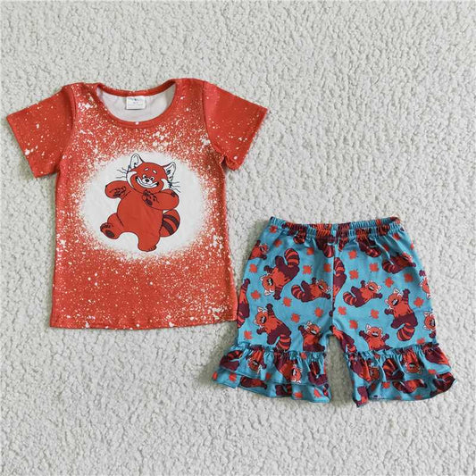 summer girls outfits red panda tops & shorts kids clothes