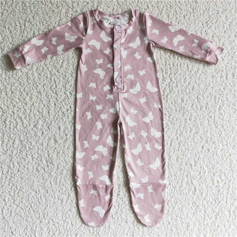 LR0118 Pink butterfly long-sleeved jumpsuit