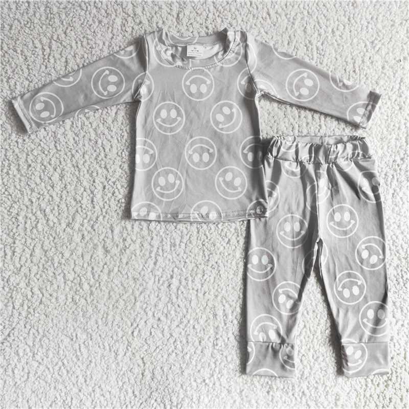 smiley face grey kids pajamas fall spring outfits children's clothes