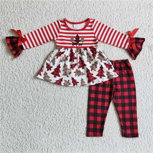 merry Christmas tree girls outfits shirt & pants fall winter sets