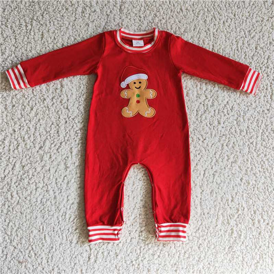 embroidery gingerbread Christmas boys rompers kids jumpsuits