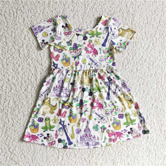 GSD0153 Girls Carnival Mickey Castle Frog Short Sleeve Dress