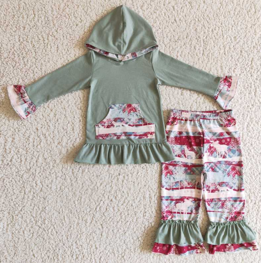 merry Christmas deer hoodie girls outfits hooded fall winter sets