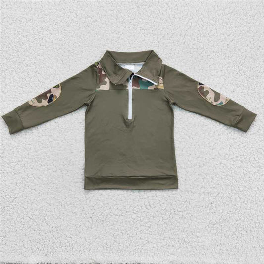 BT0098 Boys camouflage tank green zip-up long-sleeved top