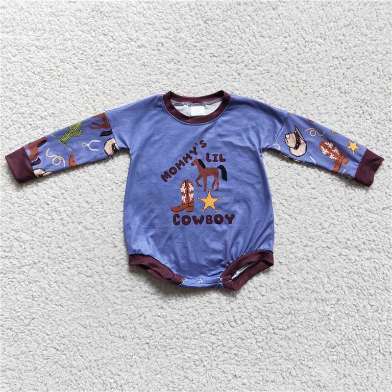 mommy's lit cowboy bubble long sleeve baby romper