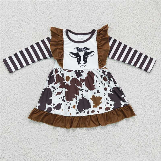 GLD0126 Girls' long-sleeved dress with cow head and cow pattern