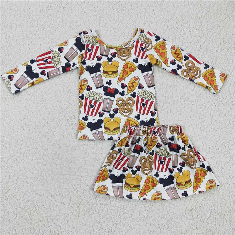 GLD0161 Girls Mickey burger popcorn long-sleeved skirt suit