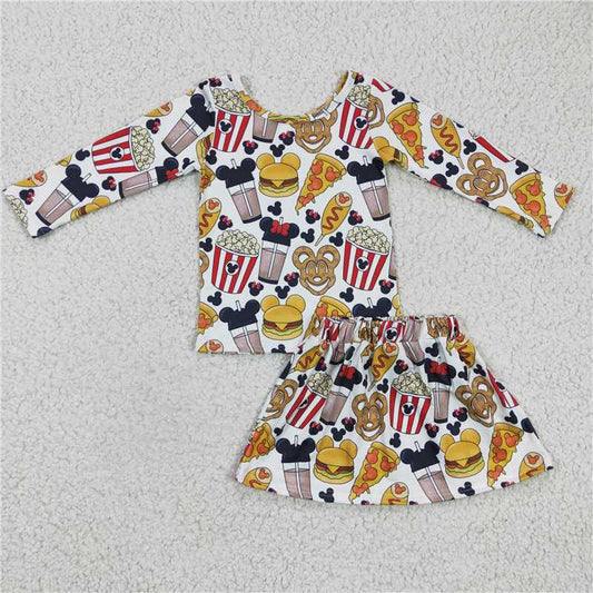GLD0161 Girls Mickey burger popcorn long-sleeved skirt suit