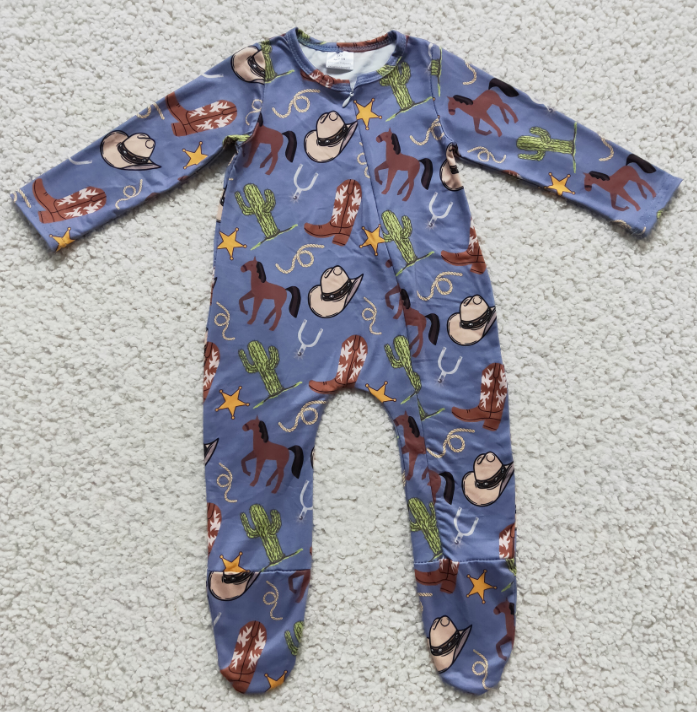 west horse hat Zip Sleeper romper with feet kids jumpsuit