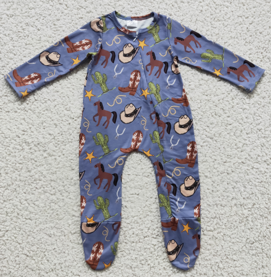 west horse hat Zip Sleeper romper with feet kids jumpsuit