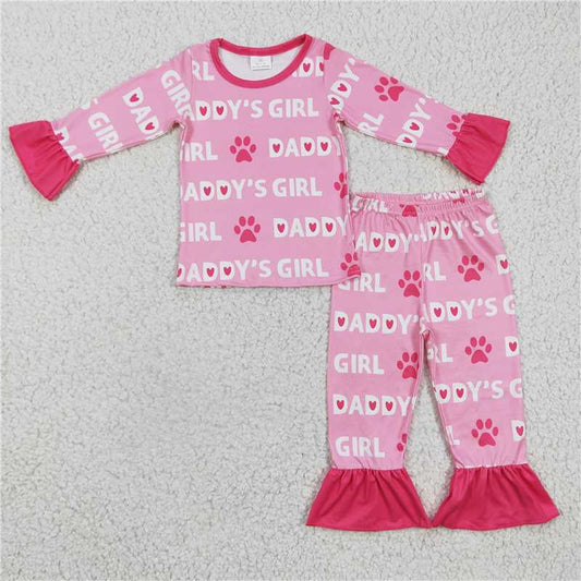 GLP0352 Girls DADDYS GIRL pink long-sleeved trousers suit