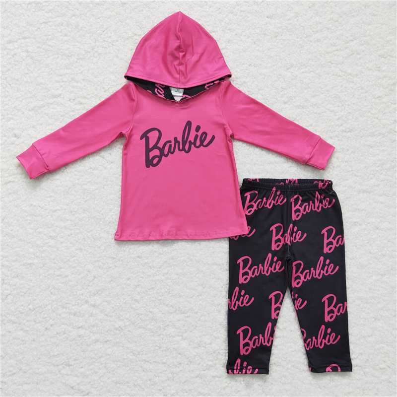 barbie girls winter hooded sets hoodie top & pants kids outfits