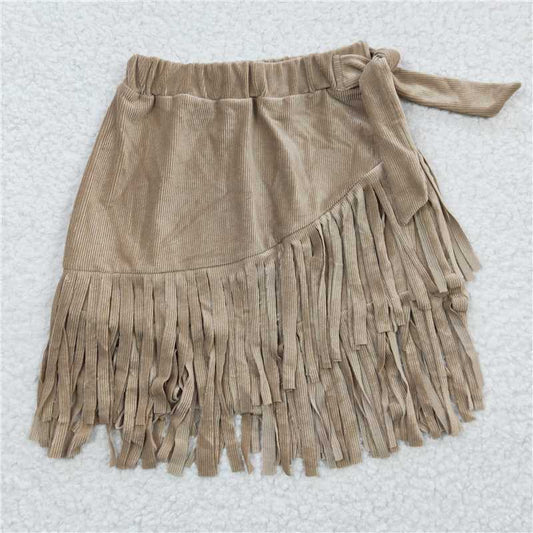4.2 GLK0004 Girls Khaki Gold Velvet Tassel Skirt