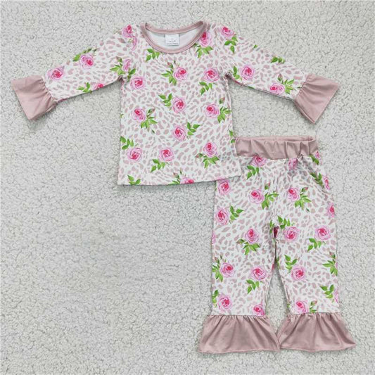 GLP0367 Girls' floral long-sleeved trousers suit