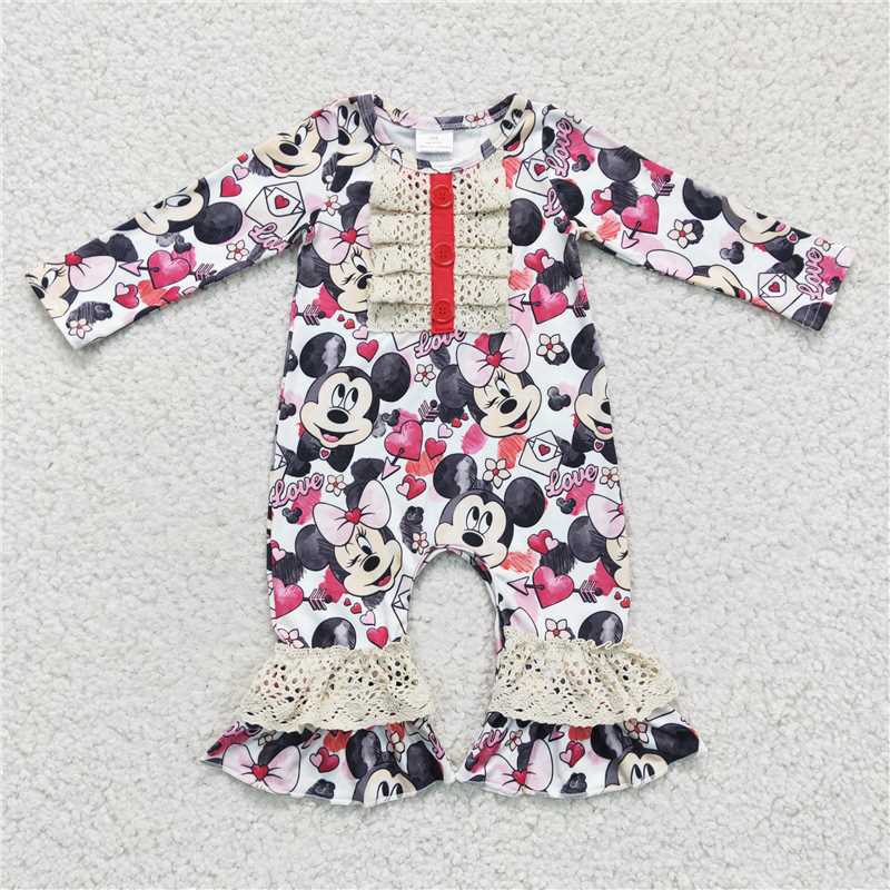 cartoon mouse baby jumpsuits Valentine's Day girls baby rompers