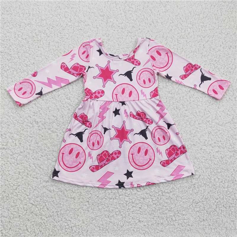 hippie smiley face girls dress long sleeve skirts kids clothes