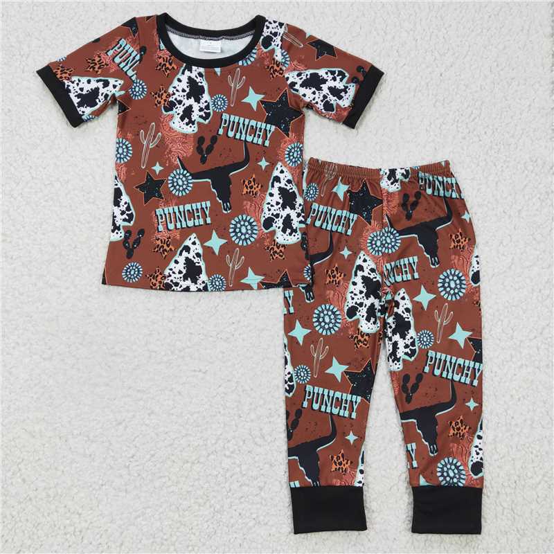 BSPO0051 Boys PUNCHY Bullhead Cactus Short Sleeve Pants Set