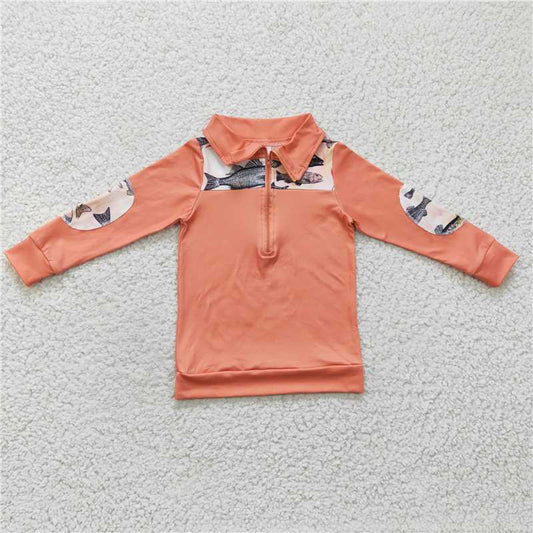 BT0128 Boys fishing orange zip-up long-sleeved top