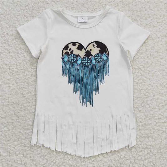 tassel heart girl t-shirt short sleeve top