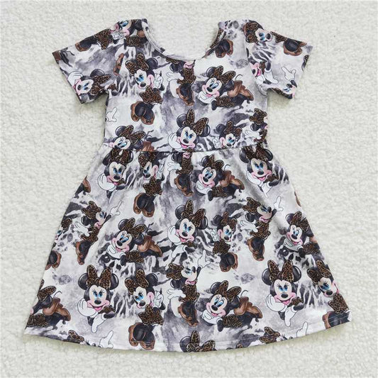 GSD0232 Girls' leopard print Minnie Mickey short-sleeved dress