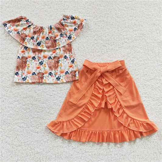 summer girls outfits highland cow tops dress shorts kids clothes