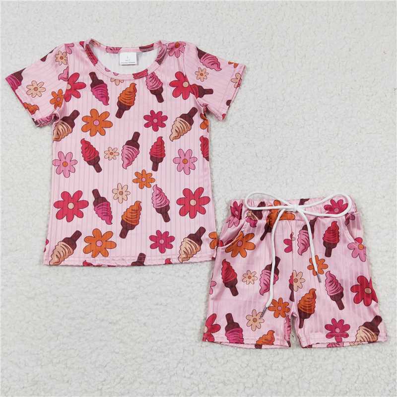 summer girls outfits floral ice cream shorts pajamas kids clothes