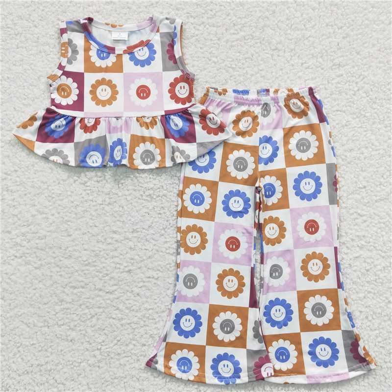 hippie smiley face girls vest & pants outfits kids clothes