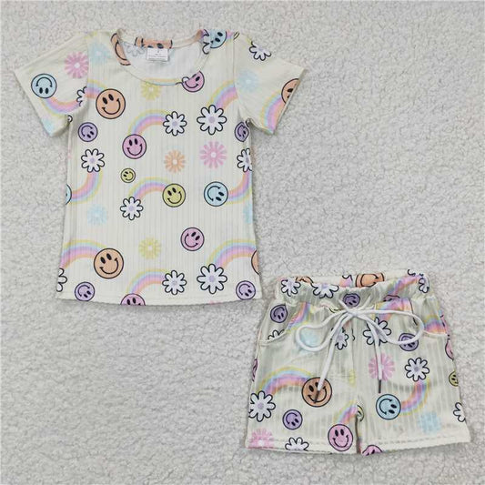 smiley face hippie girls shirt & shorts sets kids clothes